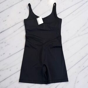 Bandier V-Neck Tempo Playsuit Black Activewear Biker Short Romper Size Small